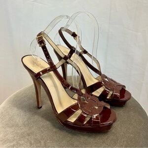 Colin Stuart burgundy patent strappy square toe platform high heel sandals Sz 9